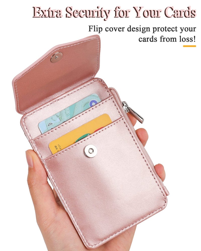 Teskyer Badge Holder with Side Zip Pocket  Multiple Card Slots Leather ID Holder Wallet with Neck Lanyard for Office Staffs  Teachers/Students  Couriers  Workers  Rose Gold - Image 5